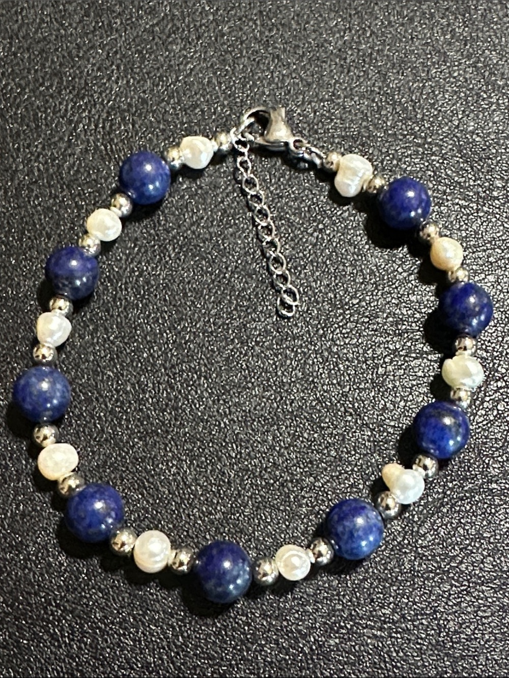 Natural Lapis Lazuli & Freshwater Pearl Beaded Bracelet